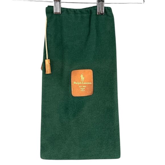 Ralph Lauren Dark Green Drawstring Closure Leather Tassel Detail Pouch Bag - Picture 1 of 5